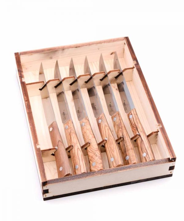 Maglio Nero Steak Knife Set 6pcs Olive Wood -custom-knives