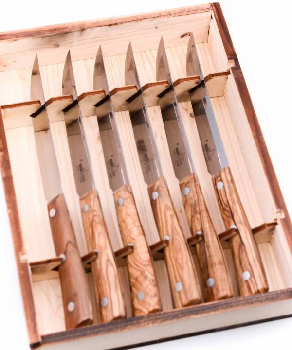Maglio Nero Steak Knife Set 6pcs Olive Wood -custom-knives