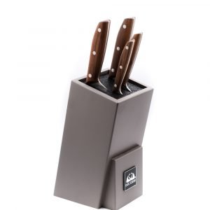 Due Cigni Ceppo ad Inserimento Grigio + Set 4pz Noce-coltellipersonalizzati.com