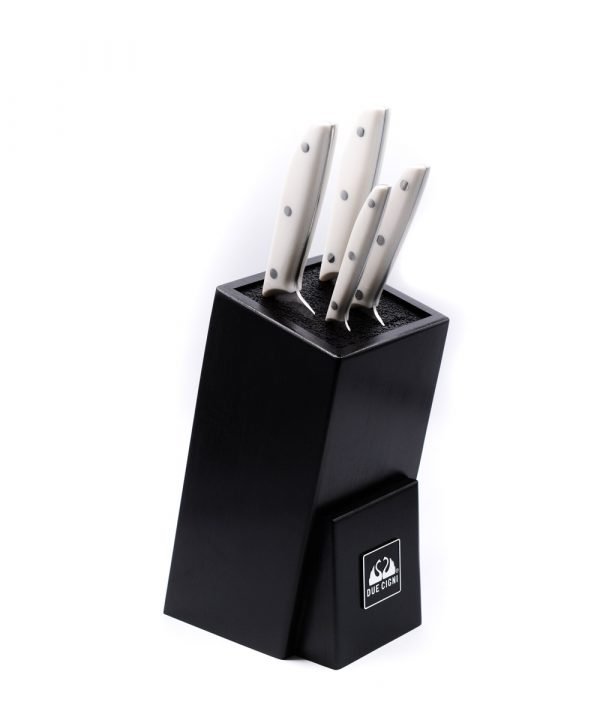 Due Cigni Ceppo ad Inserimento Nero + Set 4pz Bianco-coltellipersonalizzati.com