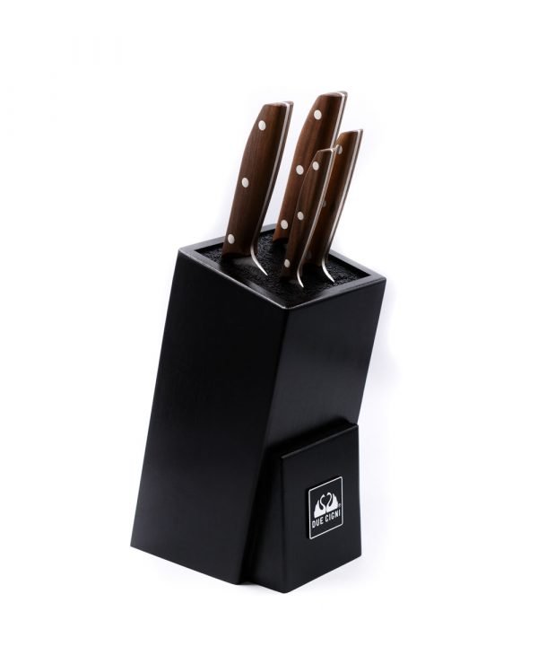 Due Cigni Ceppo ad Inserimento Nero + Set 4pz Noce-coltellipersonalizzati.com