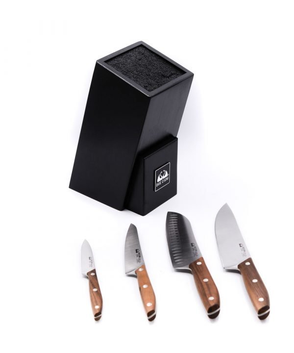 Due Cigni Ceppo ad Inserimento Nero + Set 4pz Noce-coltellipersonalizzati.com