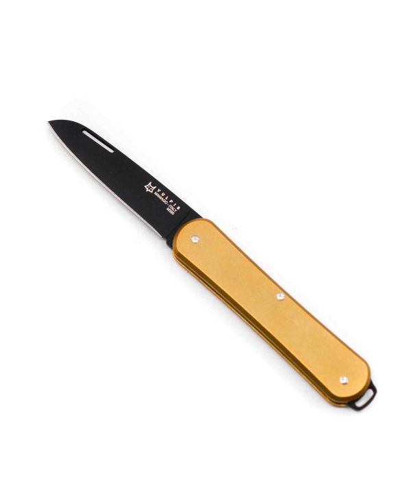 Fox Vulpis in Brass Single Blade- engraveyourknives.com